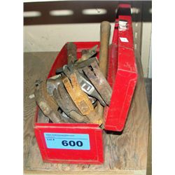 Red toolbox of assorted hammers