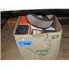 Image 1 : Box of assorted automotive maintenance items; filters etc