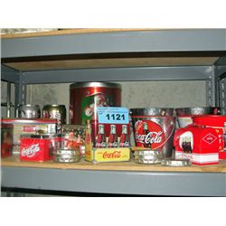 Shelf lot of collectable coca cola items