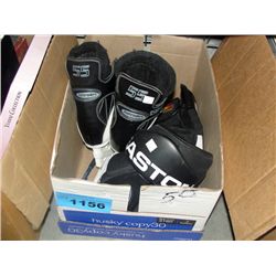 One pair of CCM #55 intruder hockey skates with pair of Easton gloves
