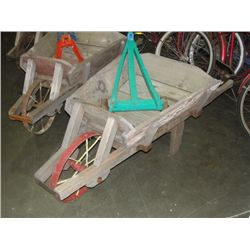 Rustic wooden wheel barrow with steel wheel