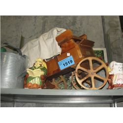 Shelf lot of collectables misc and household items