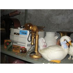 Shelf lot of vintage collectables misc and decorative household items