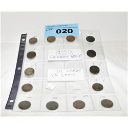14 large one cent coins; 1800s and 1900s  canadian