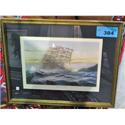Framed sailboat print titled "christian radich