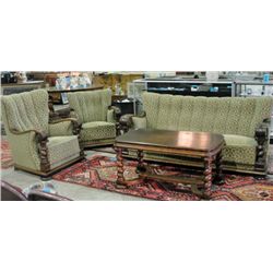 Early 1900s barley twist oak 5pc european sofa set
