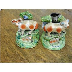 Pair of early 1900s lamb and ram ceramic