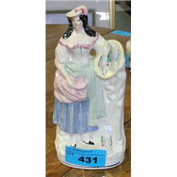 Staffordshire lady with basket pottery figurine