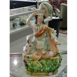 Staffordshire hunter with dog art pottery figurine