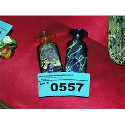 2 small blown art glass vases
