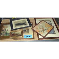 6 assorted framed pictures, prints, and original