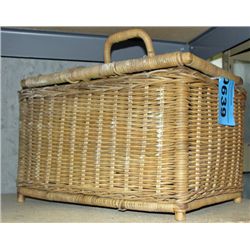 Vintage wicker fishermans tackle box