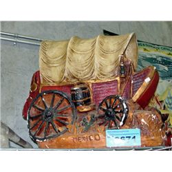 Decorative cast ceramic western chuck wagon