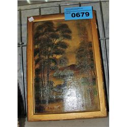 Framed original oil on board stag painting