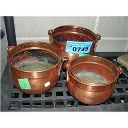Set of 3 copper pots