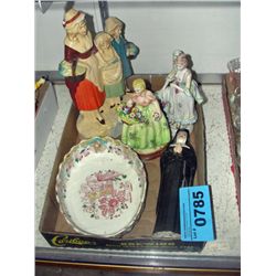 Box of collectable figurines and household items