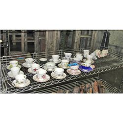 Shelf lot of english bone china teacups and