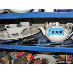 Shelf lot of ceramics and assorted household