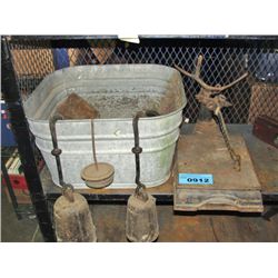Platform scale with galvanized pail filled with