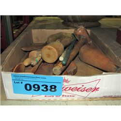 Box of vintage wooden kitchen utensils