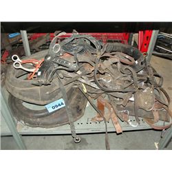 Shelf lot of equistrian horse leathers, harnesses