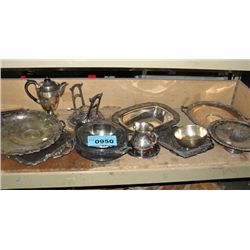 Shelf lot of assorted silver plate serving pieces