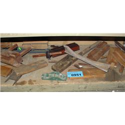Shelf lot of assorted wood workers planes and tool