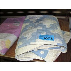 Patchwork blue and white 1960s blanket