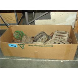 BOx of assorted steel and wooden blocks and