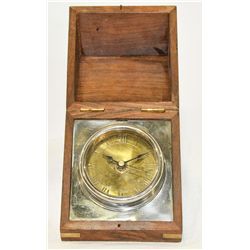 Brass and wood dove tailed box with clock