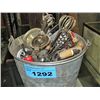 Image 1 : Galvanized pail filled with assorted kitchen tools
