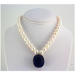 Pearl & Sapphire 87.56ctw Diamond Necklace 14kt W/G