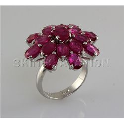 40.68CTW Flower Cluster Pink Ruby Silver Ring