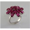 Image 1 : 40.68CTW Flower Cluster Pink Ruby Silver Ring