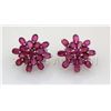 Image 1 : 30.75CTW Flower Cluster Pink Ruby Silver Earring