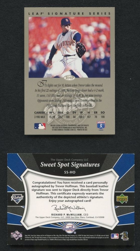 Lot Of 2 Trevor Hoffman Autographed Inserts With Sweet Spot Signature Lot Of 2 Trevor Hoffman Autographed Inserts With Sweet Spot Signature