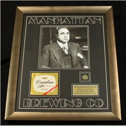 Al Capone Manhattan Brewing Co. 23x27 Custom Framed Display With Original Beer Label & Crown
