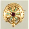 Image 1 : 18kt YG Rhodolite Garnet & Turquoise Brooch