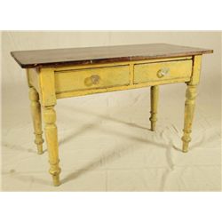 2 Drawer Country Primitive Yellow Painted Table