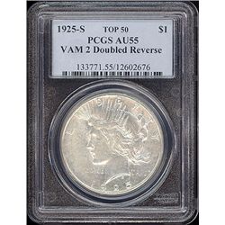 1925-S Peace Dollar AU55 VAM 2 Double Reverse