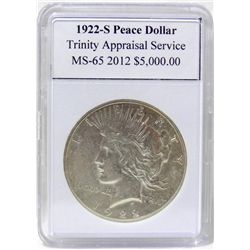 1922-S Peace Silver Dollar MS-65 w/Appraisal