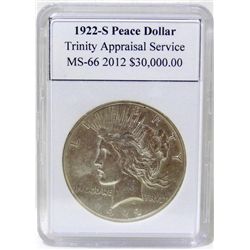 1922-S Peace Silver Dollar MS-66 w/Appraisal