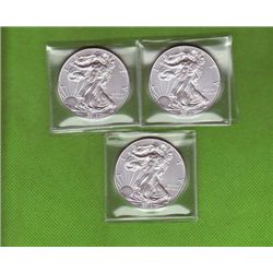 THREE .999 PURE SILVER ONE TROY OZ AMERICAN EAGLES