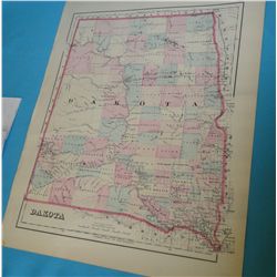 Map: Dakota. 1870 Circa. Multicolored. 16” x 14.  Repaired small tear.