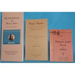 3 Pamphlets: a) Calamity Jane’s Diary and Letters. 1951. From the Library of artist J.K. Ralston. b)