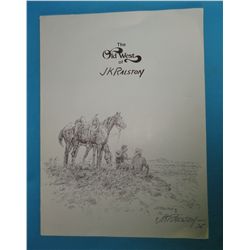 The Old West of J.K. Ralston, 4 page colored brochure illustrated and hand signed by cowboy artist J