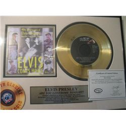 Elvis Presley 24 kt. gold plated record and Photograph