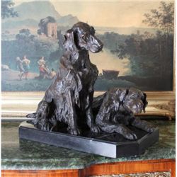 Elegant Bronze Sculpture Pair of Retriever Dogs