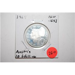 1964 Austria 10 Schilling Foreign Coin; .1543 ASW; EST. $10-20