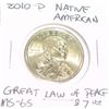 Image 1 : 2010-D NATIVE AMERICAN $1 COIN RED BOOK VALUE IS $7.00 *RARE MS-65 HIGH GRADE GREAT LAW OF PEACE*!!